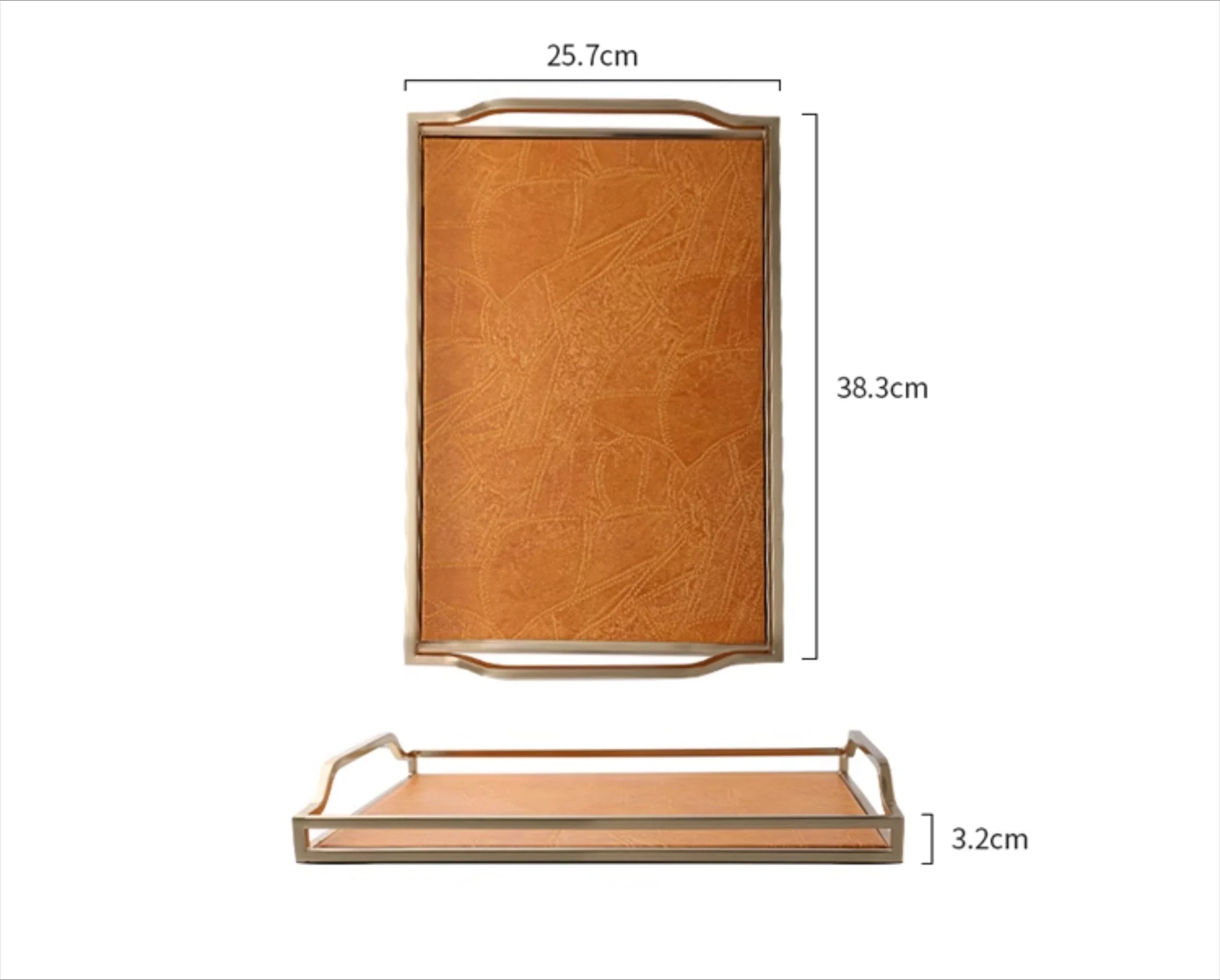 

Nordic style light luxury gold handle tray high sense household leather metal creative tea set storage