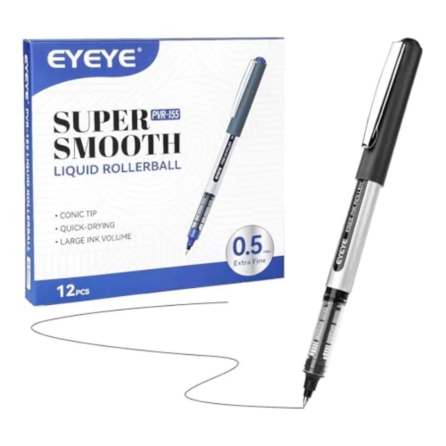 

0.5mm Black Pens 12 Pack, Extra Fine Point Rollerball Pen Quick Dry, Liquid Ink Pens Fine Point Smooth Writing Pen for Journali