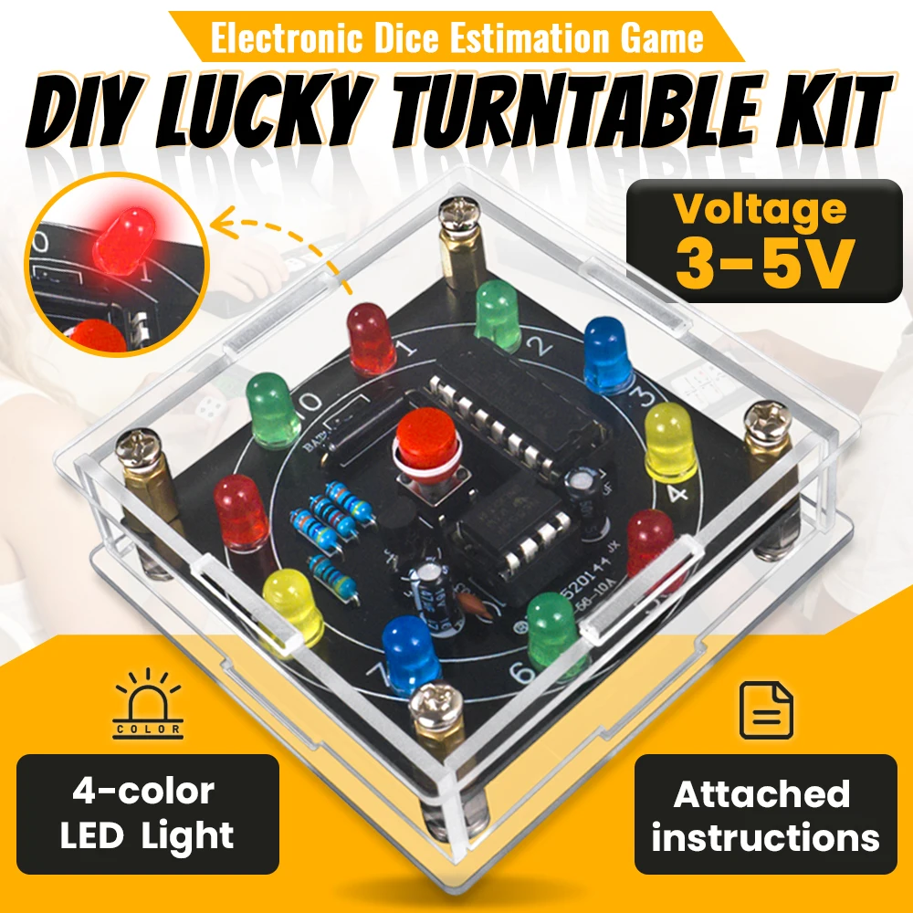 Kit electrónico de rueda de la suerte con luz LED DIY NE555 CD4017 3V juego de estimación de dados electrónicos Kit de soldadura DIY pulso de salida de 3 pines