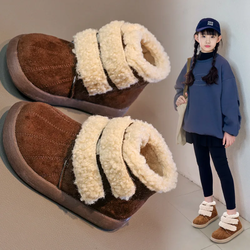 

Хлопковые сапоги для девочек и зимние сапоги для детей. Новый стиль зимы 2025 года, теплые ботильоны из шерсти и флиса.