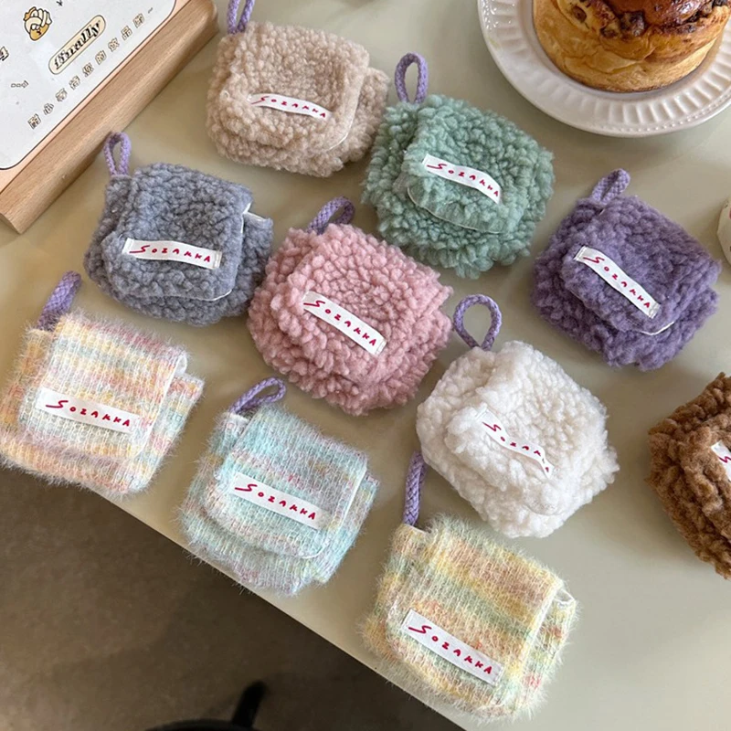 Women Candy Color Fashion Kawaii Plush Coin Purse Cute Mini Coin Bag Pouch Portable Wireless Earphone Earphone Protective Case