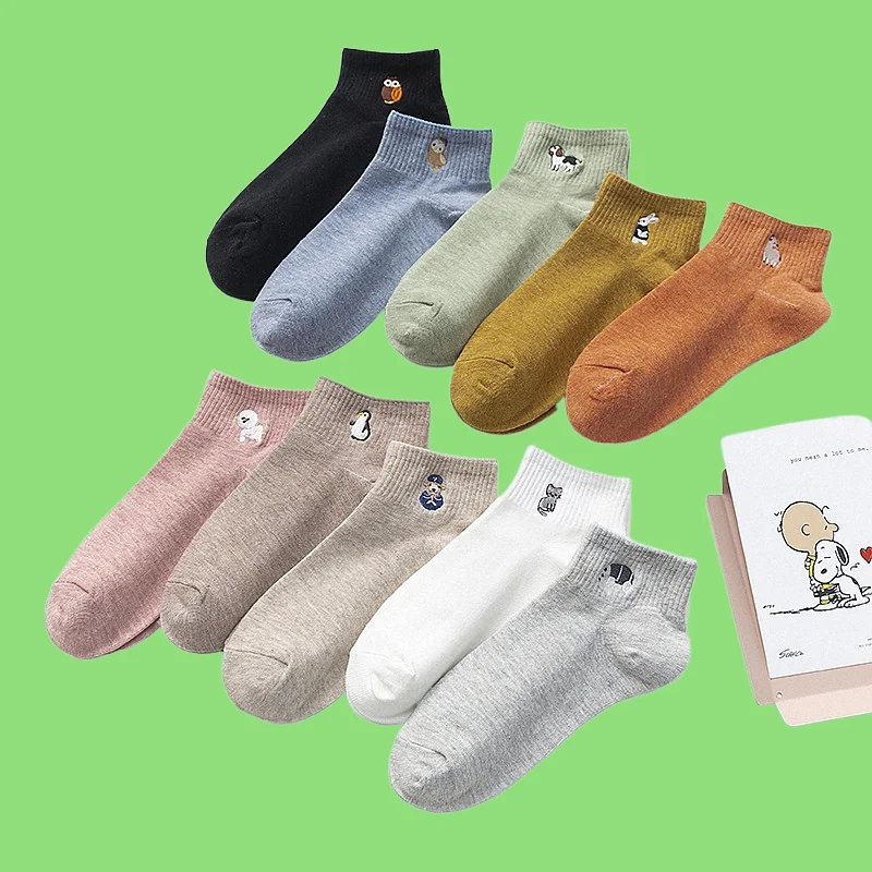 

5/10 Pairs 2024 New Women's Socks Thin Cotton Korean Style Ins Trendy Cute Embroidery Cartoon Medium Socks College Style