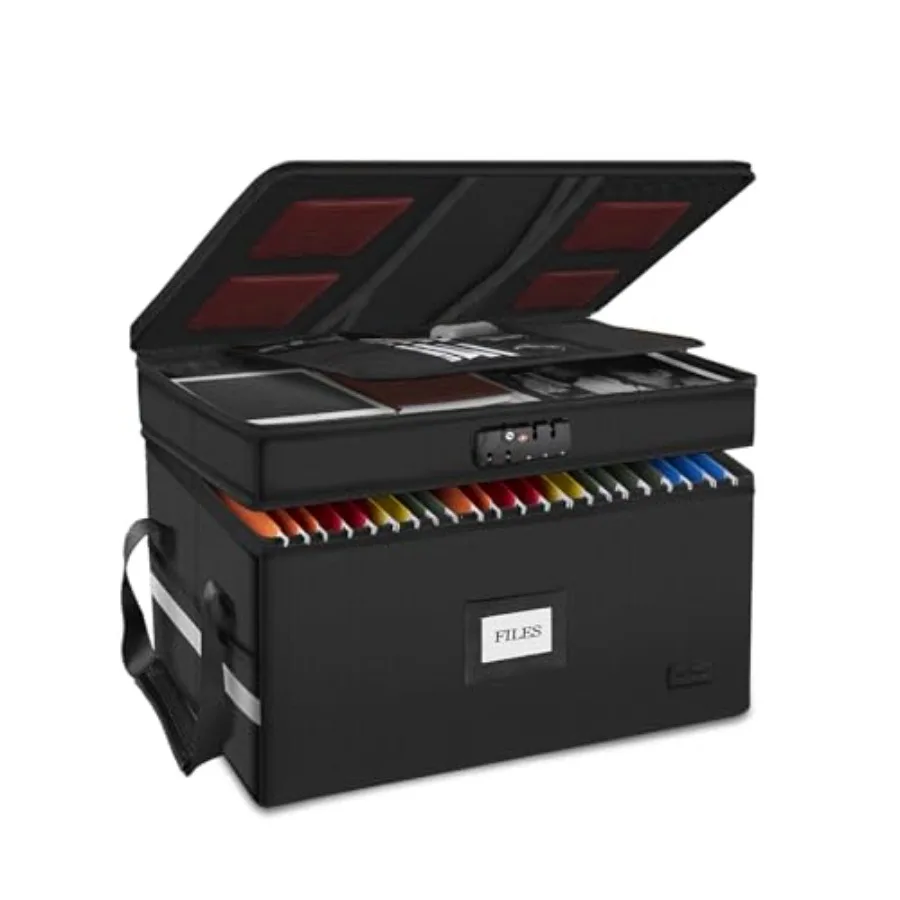 

Large Fireproof Document Box with Lock 2 Layer File Organizer Portable Office Collapsible File Storage with Reflective Strip fo