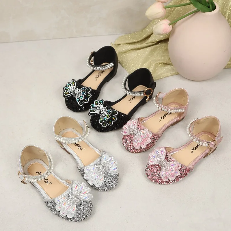 Girls Princess Sandals Shiny Sequins Kids Dance Shoes for Party Wedding 2026 Summer New Children Casual Sandals Non-slip
