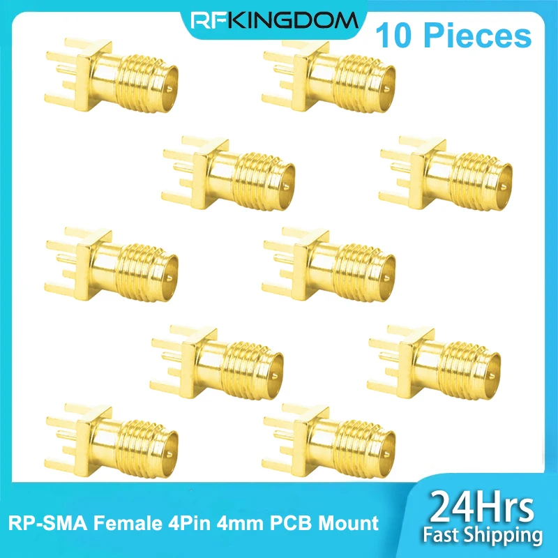 10Pieces RP-SMA Female PCB Panel Edge Mount Connector 4mm SMA Straight Solder RF Coaxial Adapter