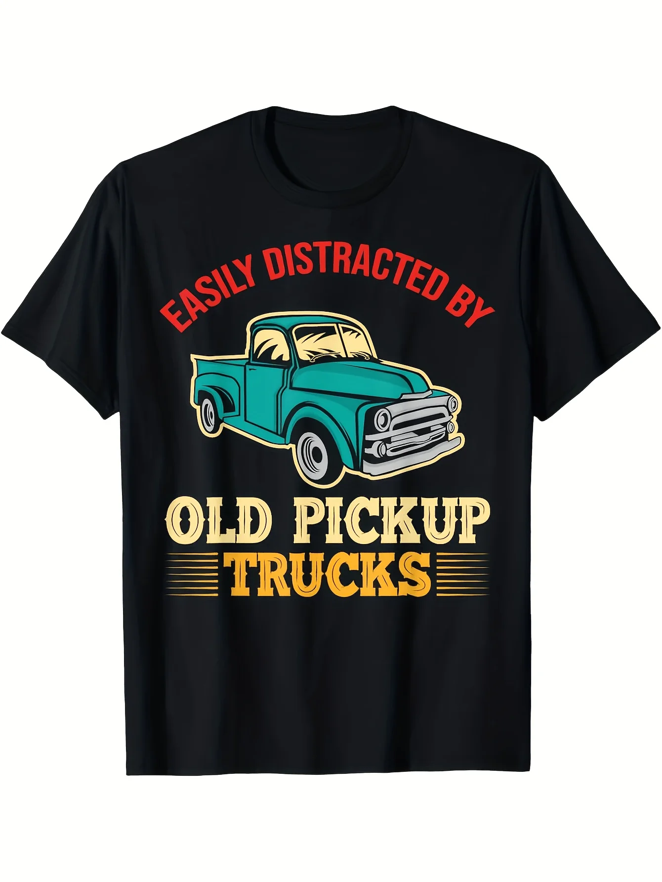 2026 LocalMenVintage Truck LoverT-Shirt - Funny Saying Easily Distracted By Old Pick-Up Trucks - White Retro Semi-Truck Graphic
