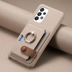 Ring Leather Phone Case for Samsung Galaxy S26 S25 23 S21 FE S24 Ultra S22Plus A54 A15 A25 A35 A55 Wallet with Card Holder Cover