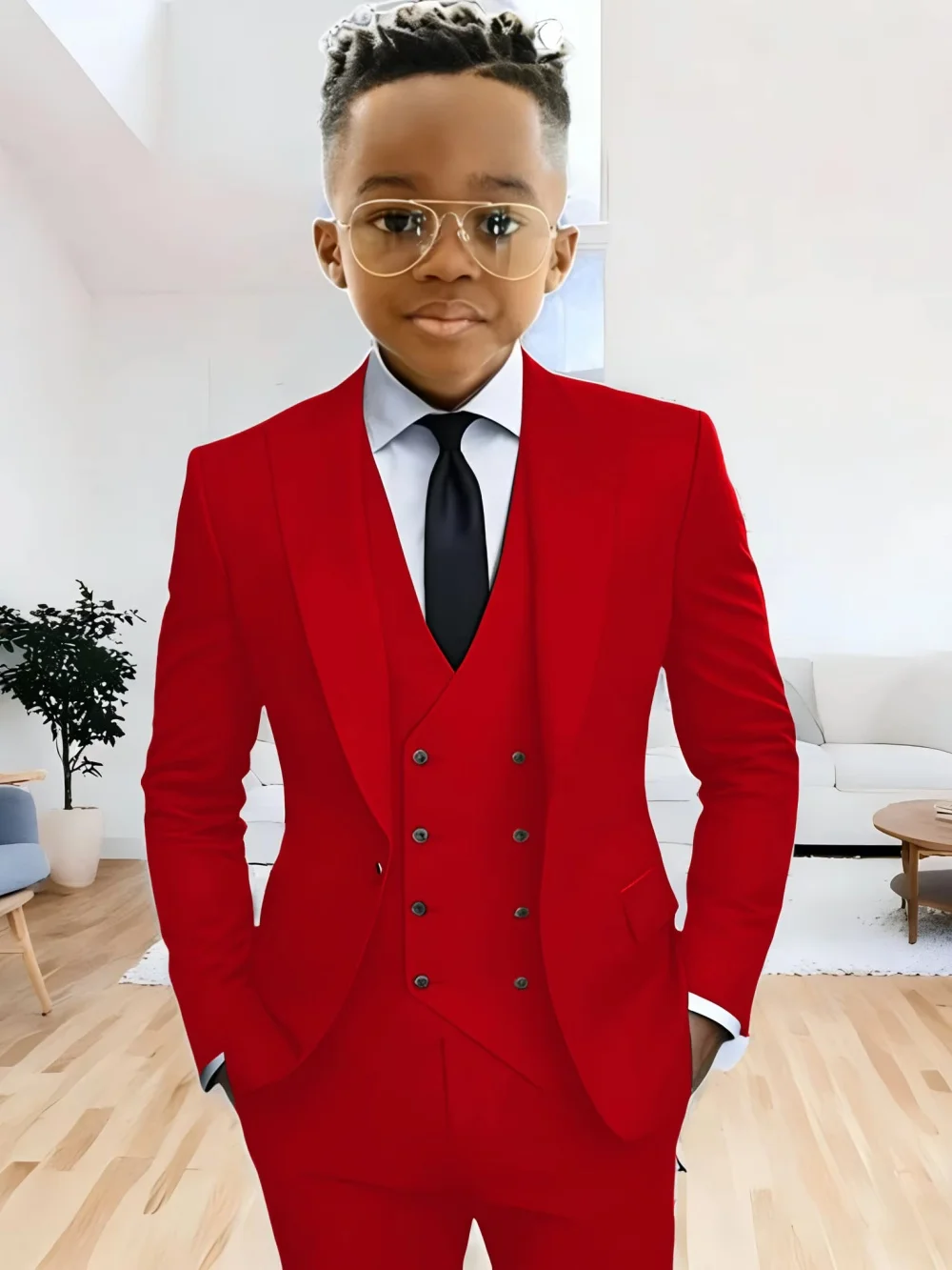 Solid Boys Slim Fit Suits 3 Pieces Birthday Party Wear Handsome Elegant Kids Jacket Vest Pants Tuxedo Sets Wedding Guest Clothes