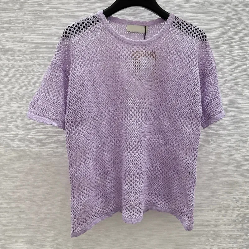 

High-quality women's round-neck knitted short-sleeved T-shirt is comfortable, loose-fitting and breathable 2570230
