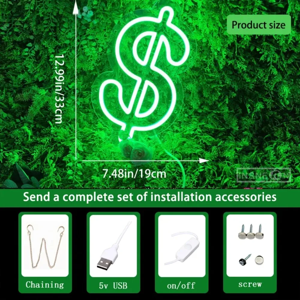 Money Neon Sign Dollar Light Up Sign USB Powered Neon Light for Wall Decor Bedroom Living Room Bar Party Christmas Wedding Decor