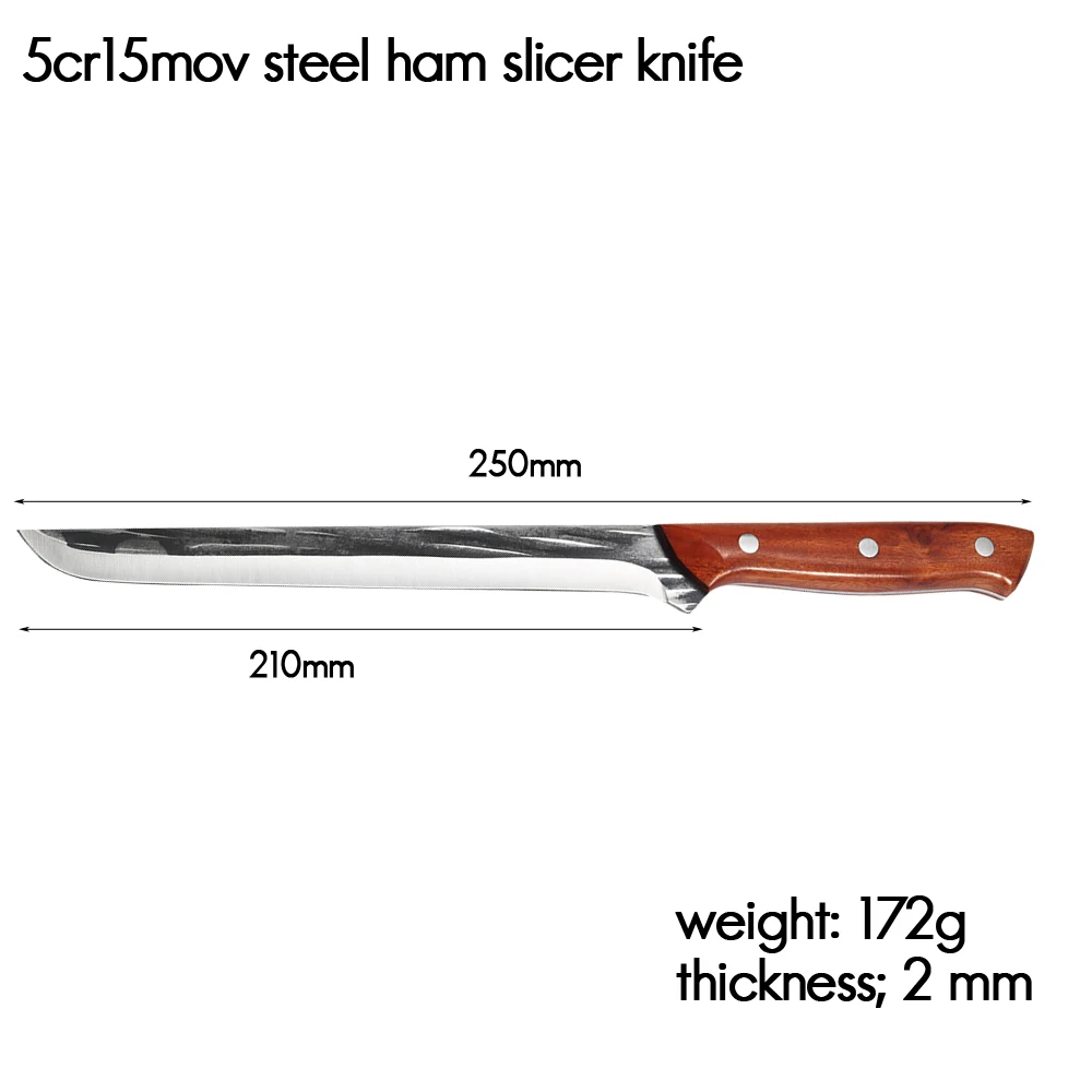 RZD Spanish Style Meat Ham Slicer Knife Forged 5cr15mov Steel Knife Cover Sheath Slicing Splitting Salmon Pumpkin Watermelon