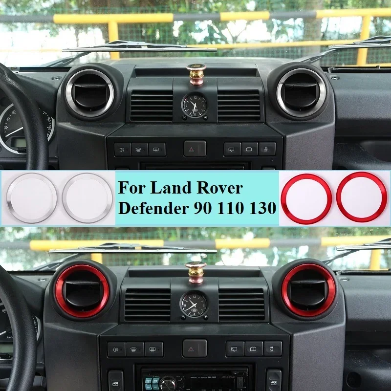 

Aluminum Alloy Silver/Red Car Inner Center Console Air Vent Outlet Cover Ring For Land Rover Defender 90 110 130 2004 2005-2016