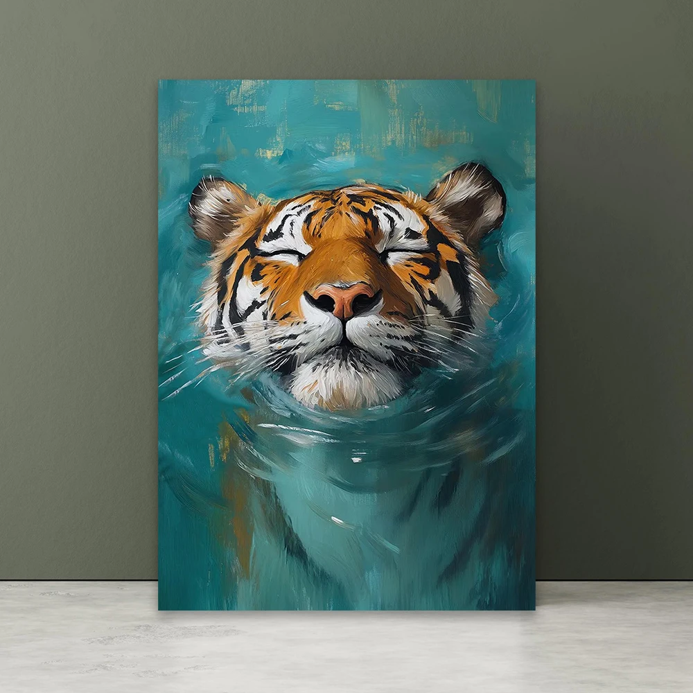 Tiger Wall Art Print Poster Wildlife Canvas Painting Majestic Tiger in Water Poster Animal Art Jungle Boho Home Bedroom Decor