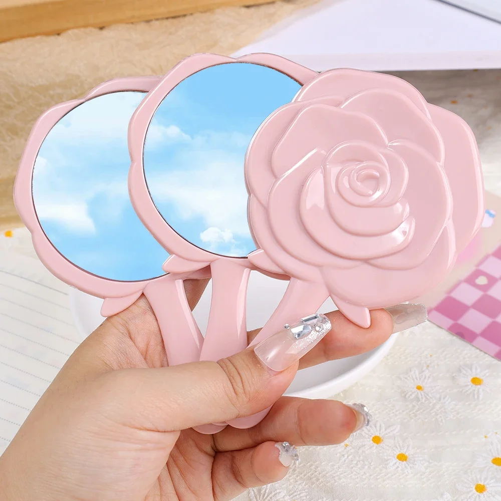 1/2 Pcs Rose Handheld Mirror Vanity Mirror with Handle Hand Mirror SPA Salon Compact Mirrors Easy To Carry Small Makeup Mirrors