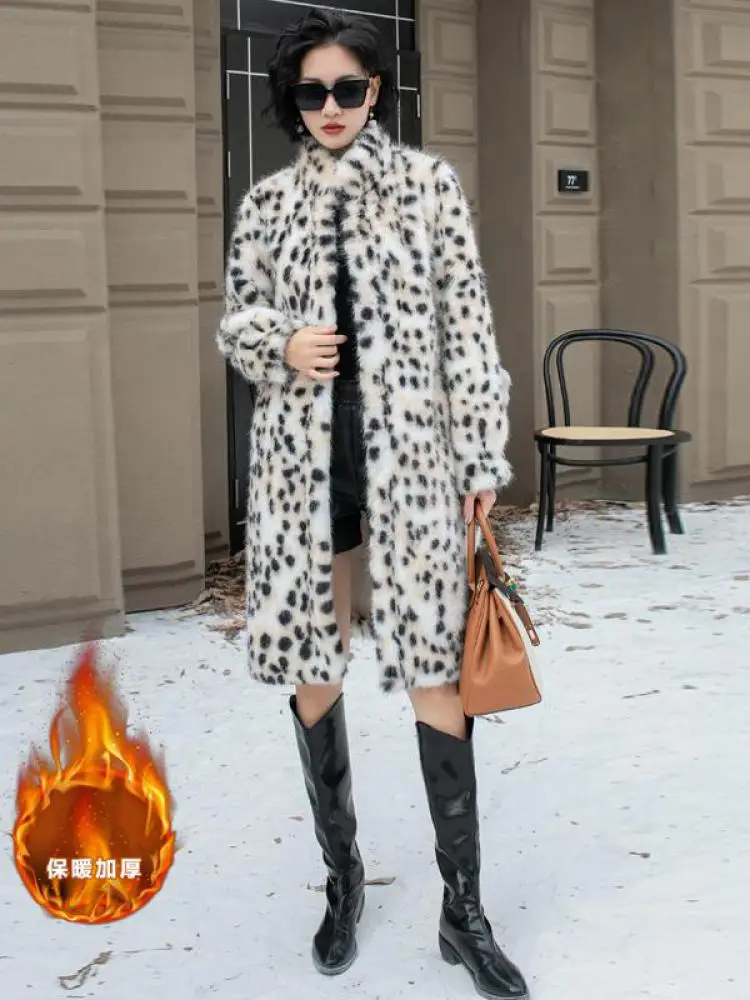

Зимний белый леопардовый принт, теплый плюшевый кардиган, пальто, женское повседневное бархатное пальто в стиле ретро, топы с длинными рукавами, толстые модные
