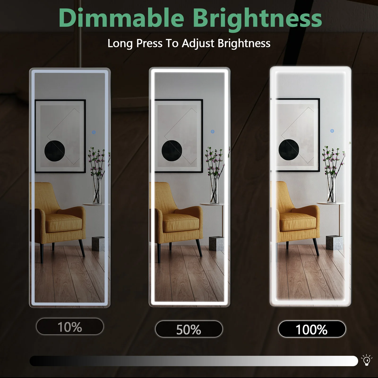 MCQ LED 64"x21" Full Length Mirror Standing Hanging or Leaning Wall Shatterproof Glass Mirror Aluminum Alloy Thin Frame for Home Living Room image 5
