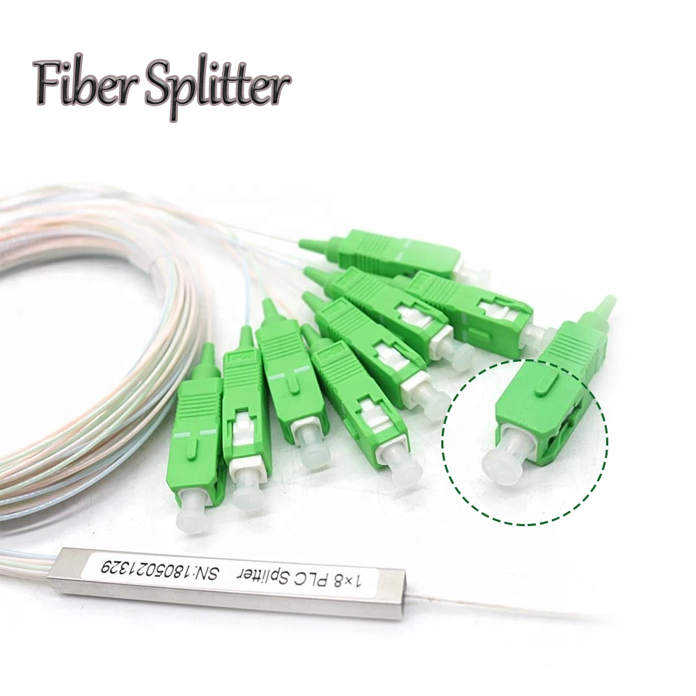 10pcs/lot  SC/APC 1X8 Splitter SC/UPC Fiber Optic Splitter PLC 0.9mm Steel Tube 1m Single Mode Connector Communication Kit