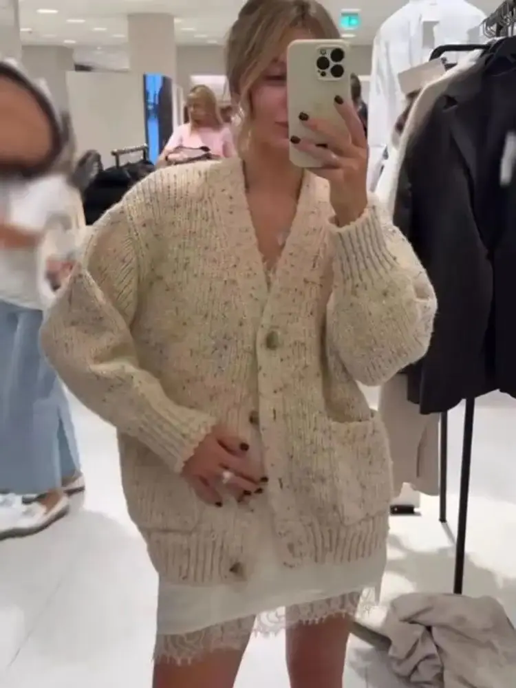 

HH женские осенние повседневные свободные кардиганы однотонные с v-образным вырезом и карманами однобортные женские модные вязаные пальто с длинными рукавами модные