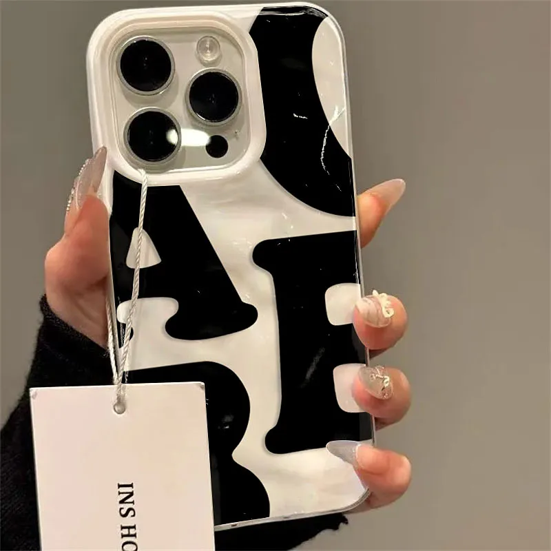 Simple Letter Patterns Folds Texture Phone Case For iPhone 17 Air 16 15 14 Plus 13 12 11 Pro Max Couples Candy Color Back Cover