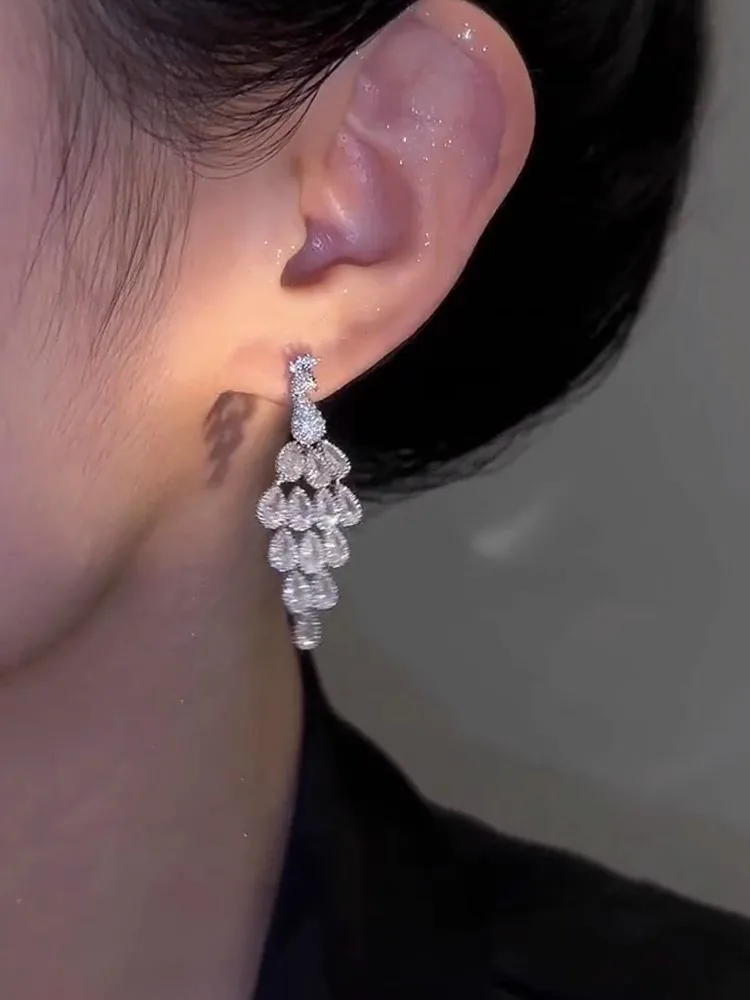 New Fashion Shiny Zirconia Peacock Drop Long Hanging Earrings for Women Charm Holiday Beach Earrings Wedding Party Jewelry Gifts