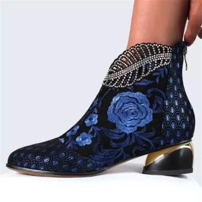 Women Boots Handmade Embroidery Shoes for Women 2025 New Luxury Elegant Women Boots High Heel Ankle Boots Party Zapatos De Mujer