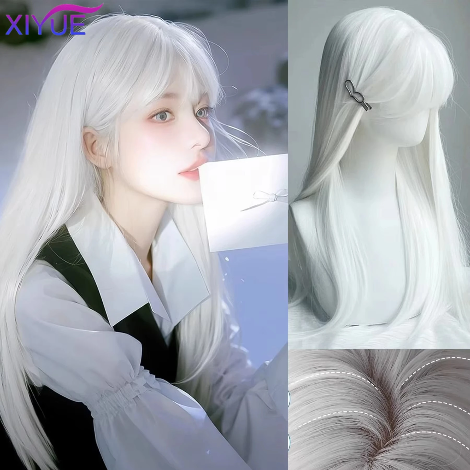 White straight hair synthetic wig for Halloween cosplay wig for role-playing everyday party wig set