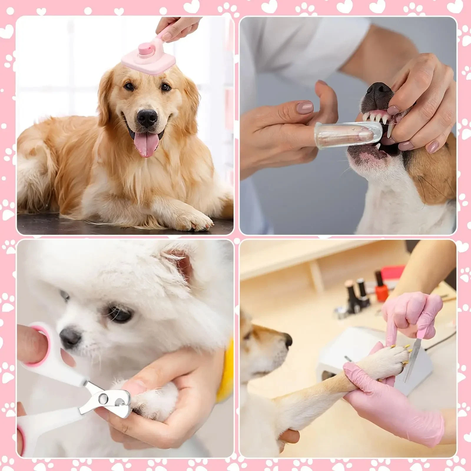 8pcs Dog Grooming Tools, With Pet Nail Clippers And File, Flea Comb, Pet Shampoo Bath Brush, Pet  Brush, Silicone Toothbrush