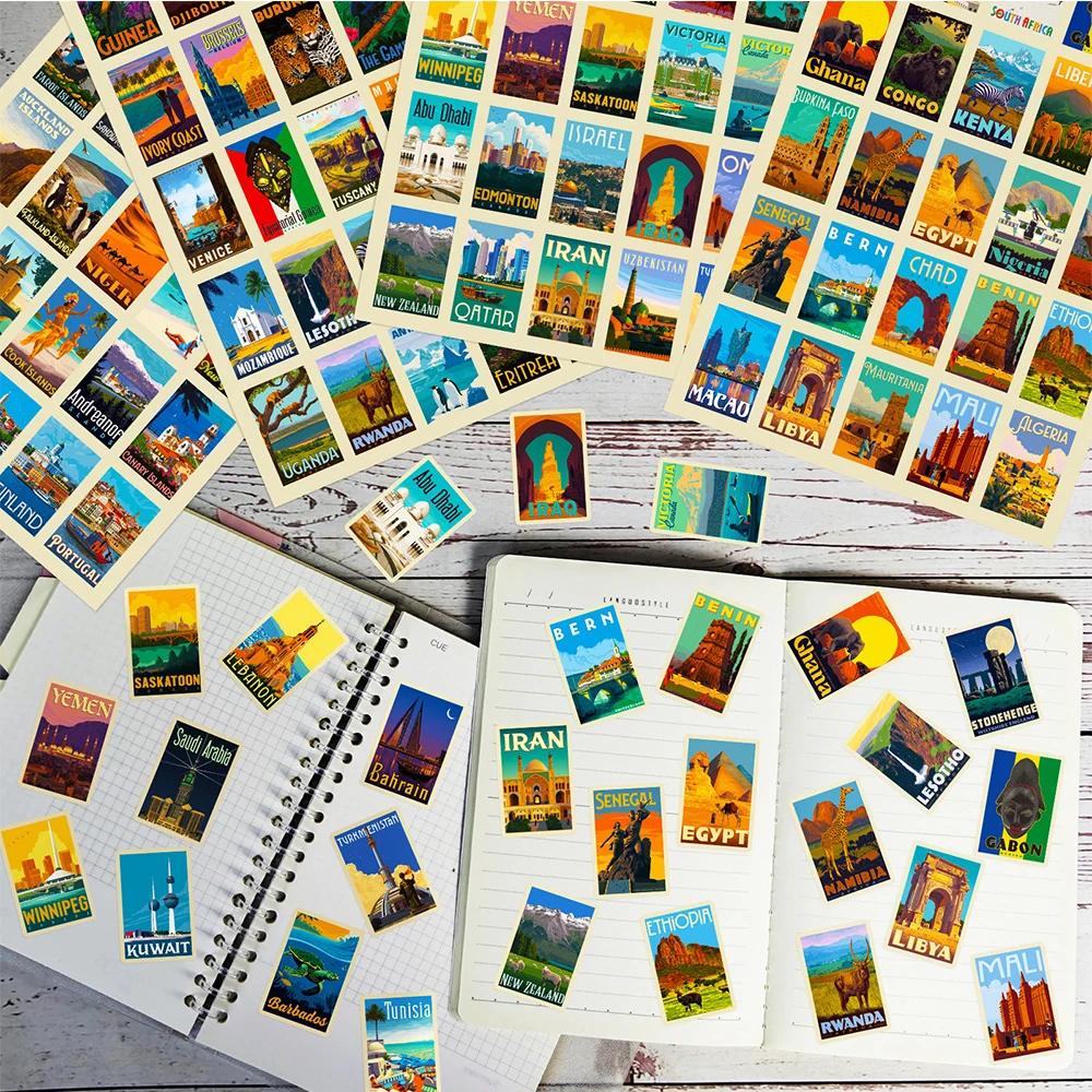 25/50/100pcs World Landmarks Poster Stickers Aesthetic Cartoon Decals Decorative Scrapbooking Laptop Luggage PVC Sticker Packs