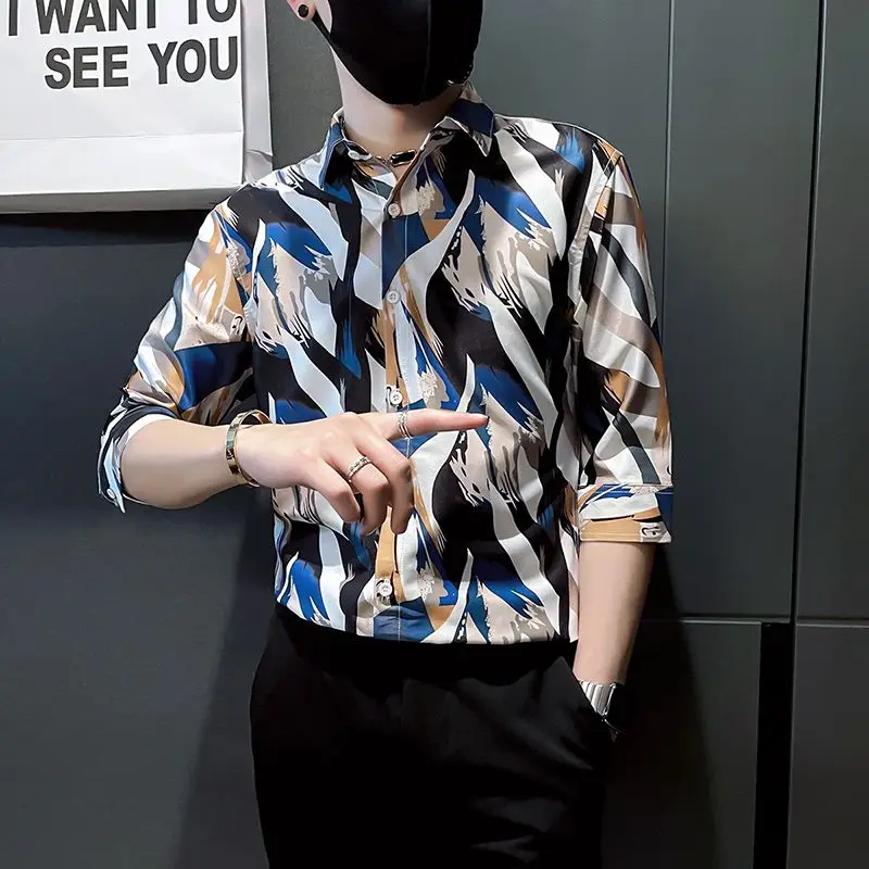 Men's Shirt Graphic Male Shirts Colourful Half Sleeve Elegant Xxl Fashion 2024 Slim Fit Cheap Things With Young On Sale Original