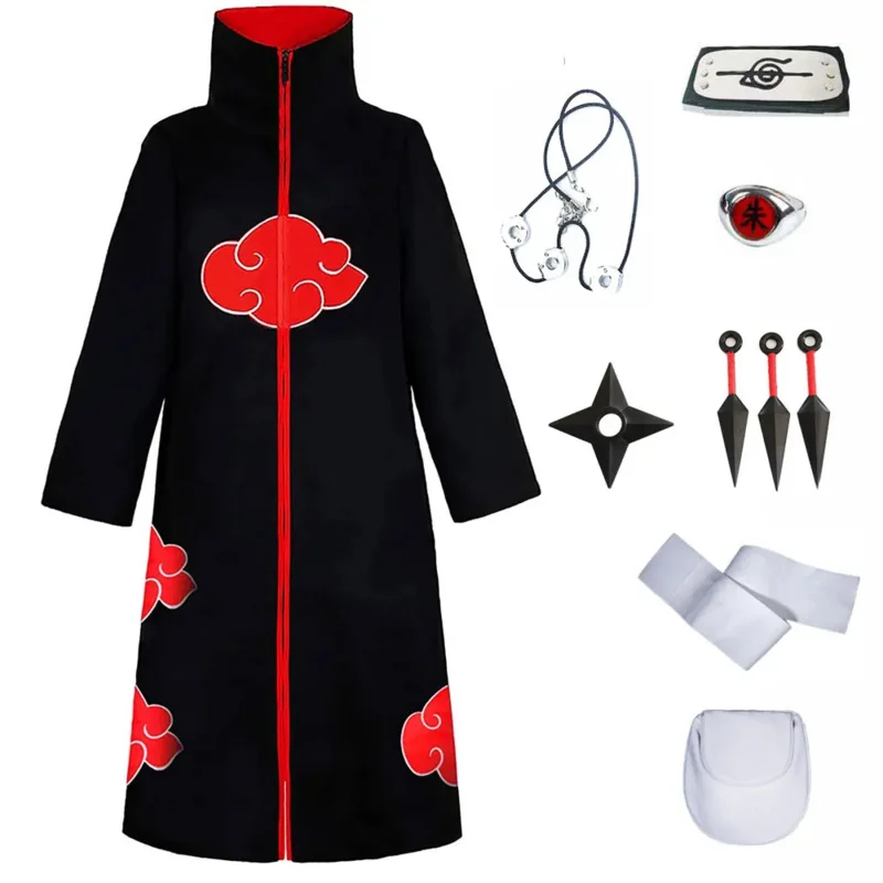 

Kids Adult Halloween costume Cloak Uchiha Robe Headband Ring Kunai Weapon Bag Cosplay Clothes Halloween Costume