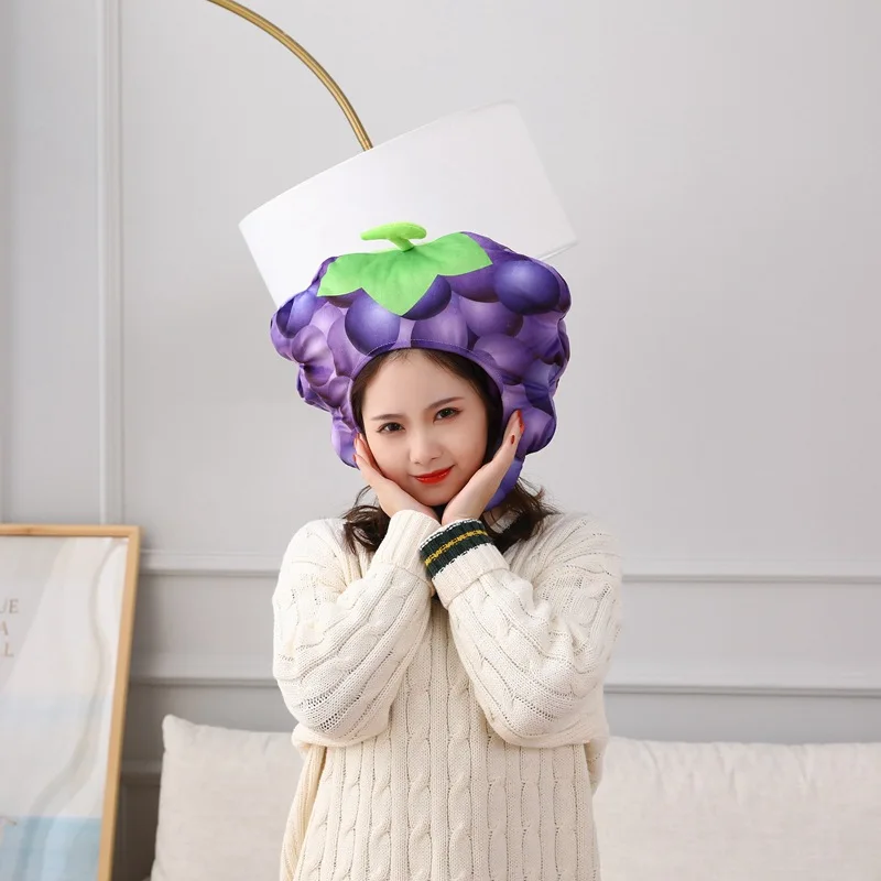 Cute Cartoon Fruit Shaped Hats Grape Headwear Photography Props Multi Styles No Brim round Top Caps for Teens