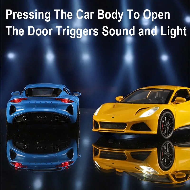 1/24 Lotus Emira Alloy Diecast Sports Car Model Toys Simulation Electric Vehicles with Sound Light Pull Back Toys Car for Boys