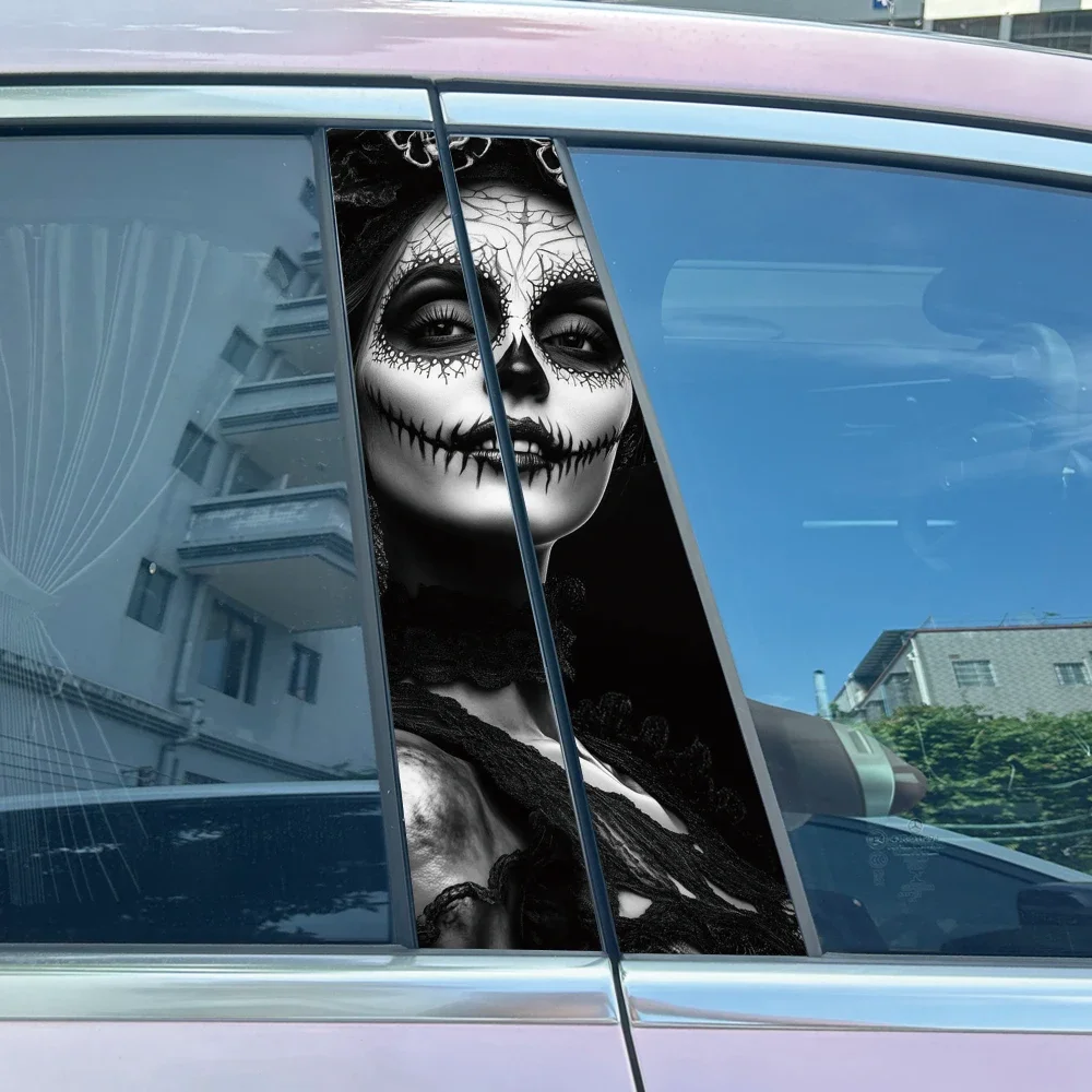 2pcs Gothic Horror Nuns Auto B-pillar Stickers Car Center Column Decoration Cover Scratches Waterproof Decals Car Accessories