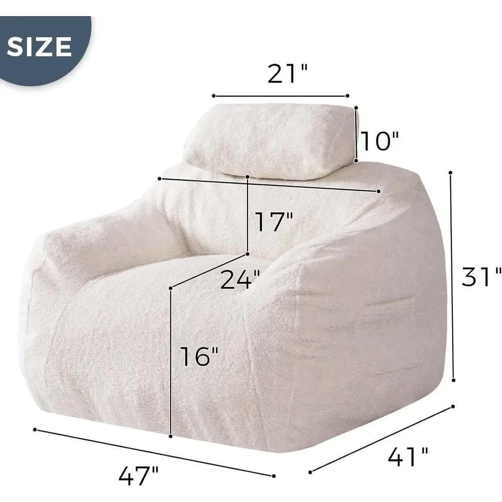 Giant Bean Bag Chair with Pillow, Boucle Bean Bag Sofa for Adults,Large Upholstered Bean Bag Couch Lazy Sofa with Filler