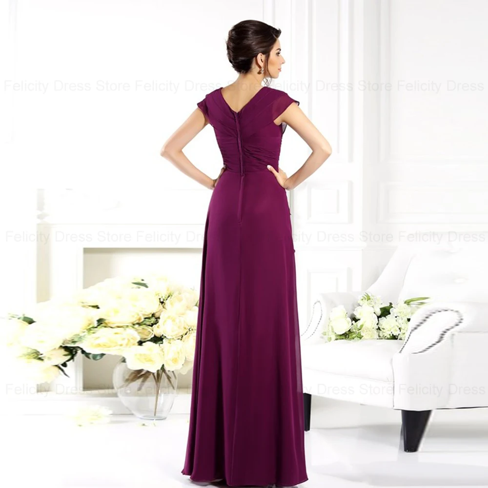 High Quality Mother of the Bride Dress 2024 A-Line V-neck Wedding Guest Dresses Chiffon Beading Floor-Length Long Evening Gowns