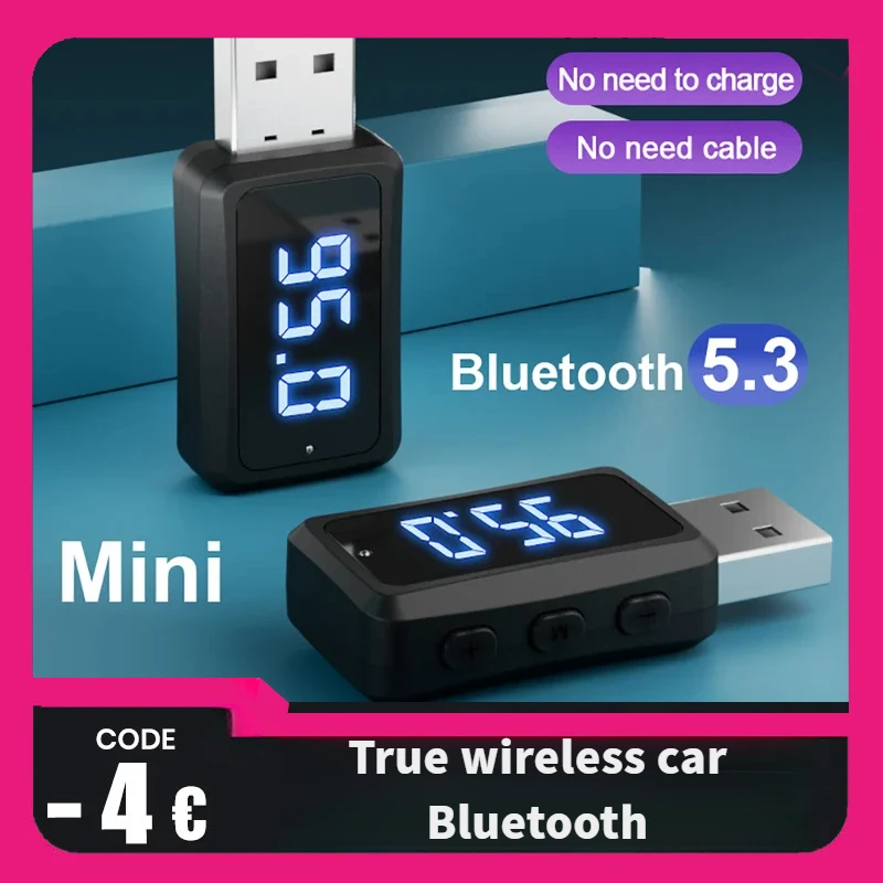 

Автомобильный приемник-передатчик Haogu Bluetooth 5,3 Mini USB со светодиодным дисплеем, автомобильный комплект громкой связи, автоматический беспроводной аудио для FM-радио