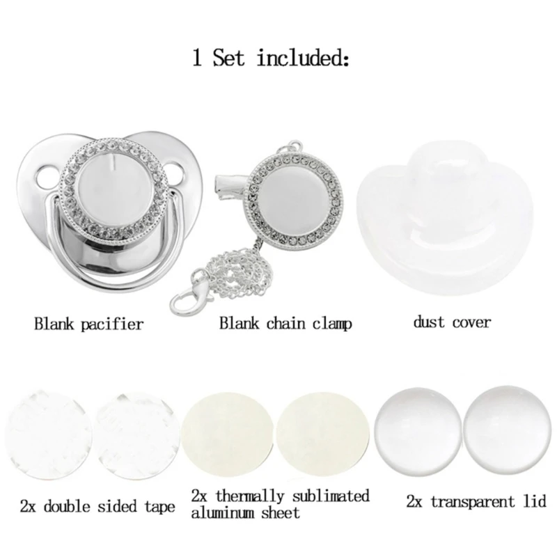 

DIY Heat Transfer Printing Baby Pacifier Sublimation Blank Soothing Pacifier Nipple with Rhinestones Clip Chain D5QA