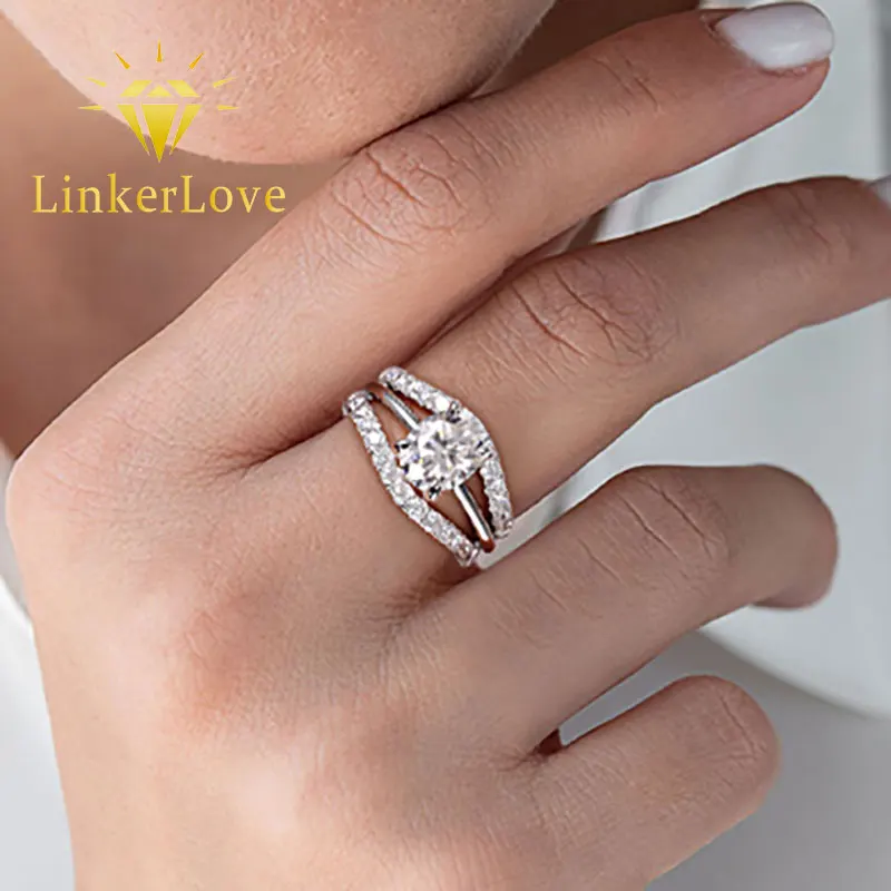 

LinkerLove Eternity Moissanite Curved Wedding Band Diamond Engagement Ring Fine Jewelry Set S925 Silver Diamond Ring for Women