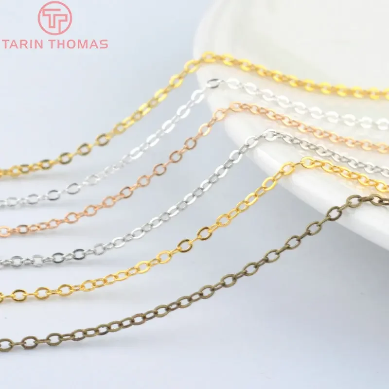 (4638)5 Meters width 1.5MM Gold Color Copper Necklace Chain Flat Oval Link Chains For Jewelry Making Diy Jewelry Accessories