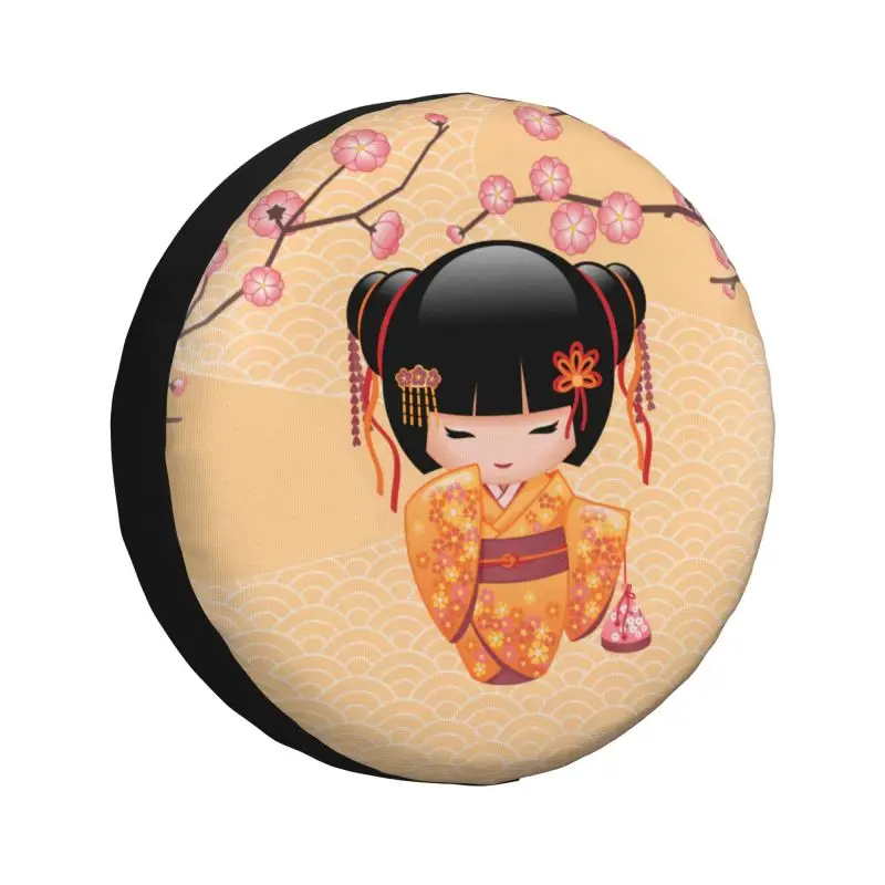 

Custom Kokeshi Doll Cherry Blossoms Spare Tire Cover for Toyota Mitsubishi Suzuki Jeep RV SUV 4WD 4x4 Car Wheel Protector Covers