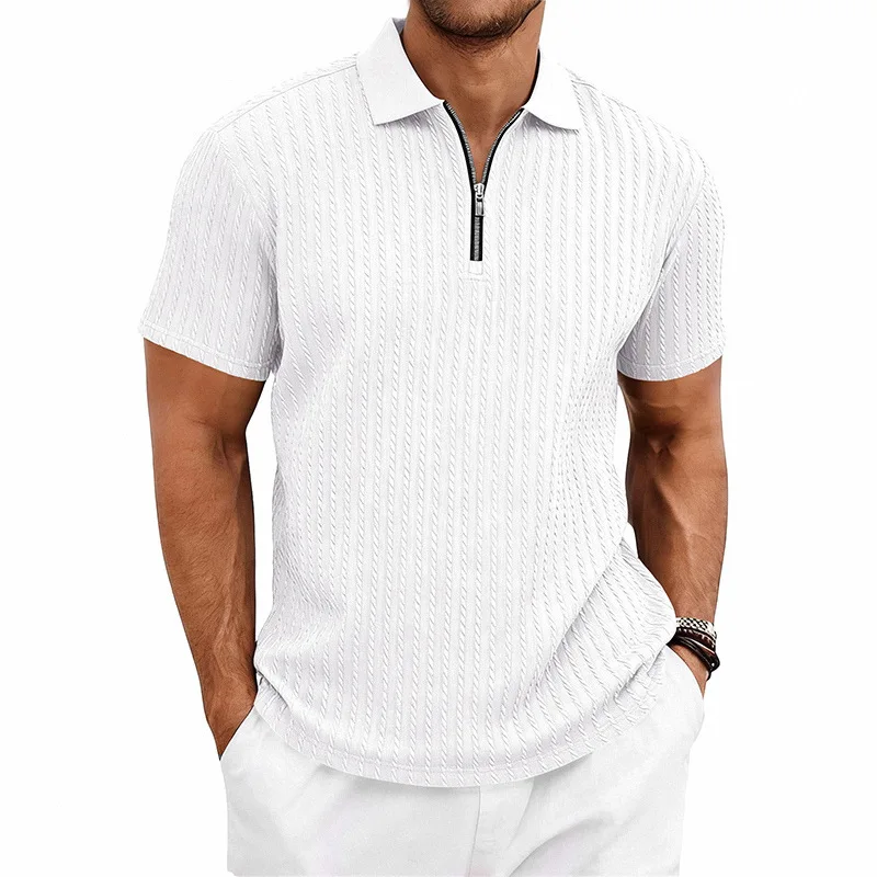 Cross-border summer men's casual knitted textured golf commuter simple short-sleeved POLO shirt