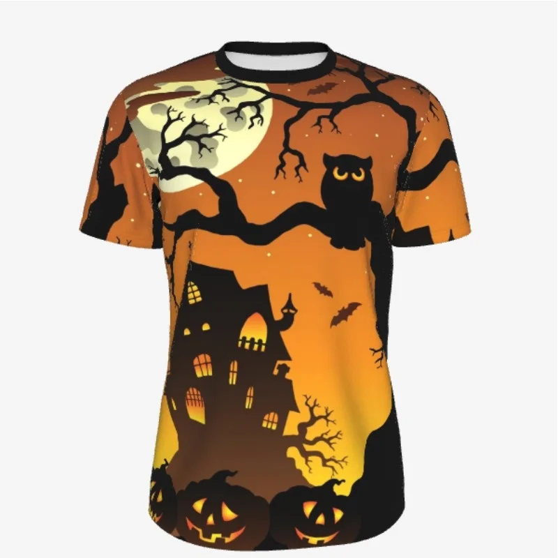 

3D Printed Witch Bat Halloween T Shirt For Men Cat Moon Pattern T-Shirts Summer Fashion Round Neck Loose Tops Short Sleeve Tees