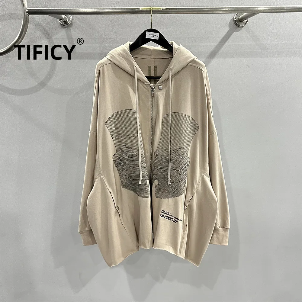 

TIFICY High Street Hooded Sweatshirt Men's Dark Autumn/winter Gothic Portrait Embroidery Big Hat Cardigan Zipper Hoodie Jacket