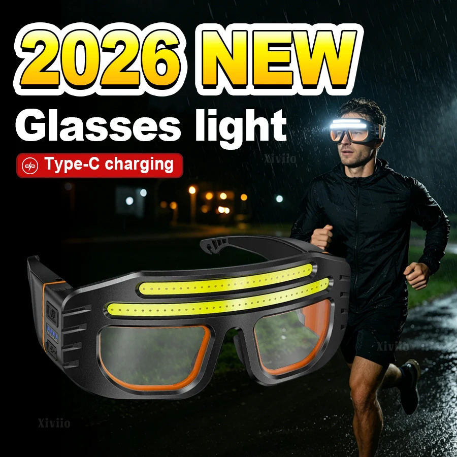 Image of LED-Schutzbrille mit doppeltem COB-Licht, wiederaufladbare USB-Arbeitsschutzbrille, IP65 wasserdichte Kopfleuchte, Schutzbrille für Reparaturen