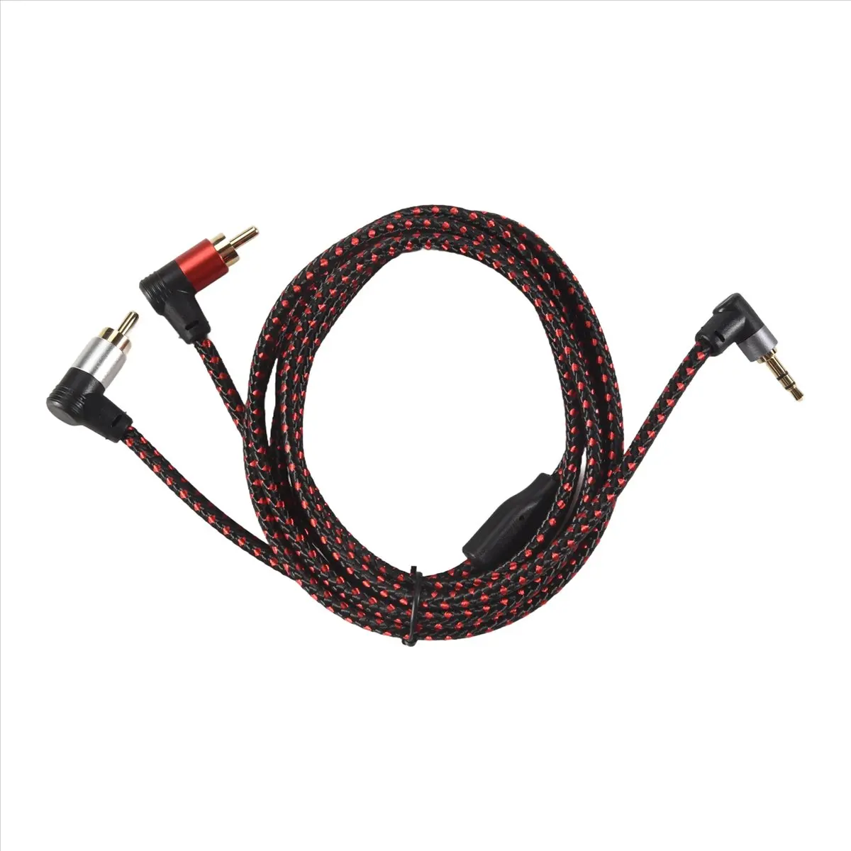 A46U 90 Degree 3.5mm Male to 2 Male Cable Right Angle Stereo AUX Y Splitter Cord Microphone Jack Plug for Laptop 2M