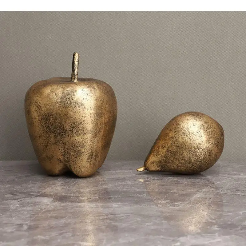 Golden Fruits Statue Resin Crafts Pear/apple Sculpture Room Aesthetics Desk Decoration Ornaments Modern Home Decor