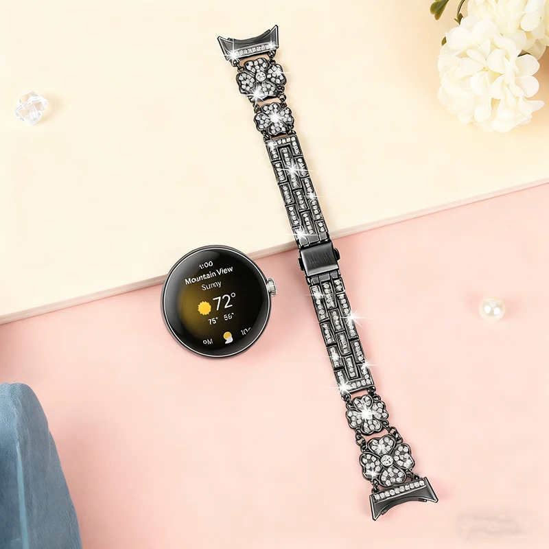 حزام من الفولاذ المقاوم للصدأ لساعة Google Pixel Watch 4 Band Clover Flower Diamond Metal Bracelet إكسسوارات لساعة Pixel 1 2 3 #6