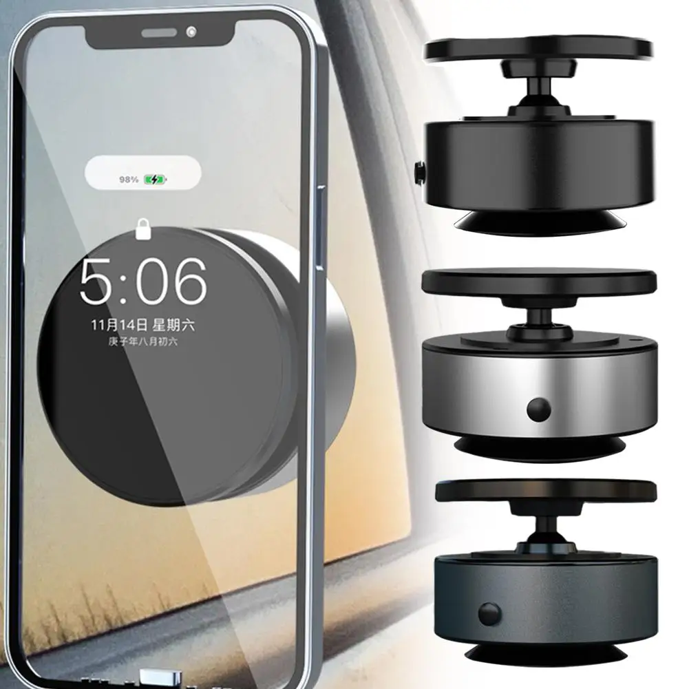 

Electric Vacuum Strong Magnetic Adsorption Phone Holder Degree Alloy Car Desktop 1.5kg Bearing 360 Load Phone Holder Rotati X1O7