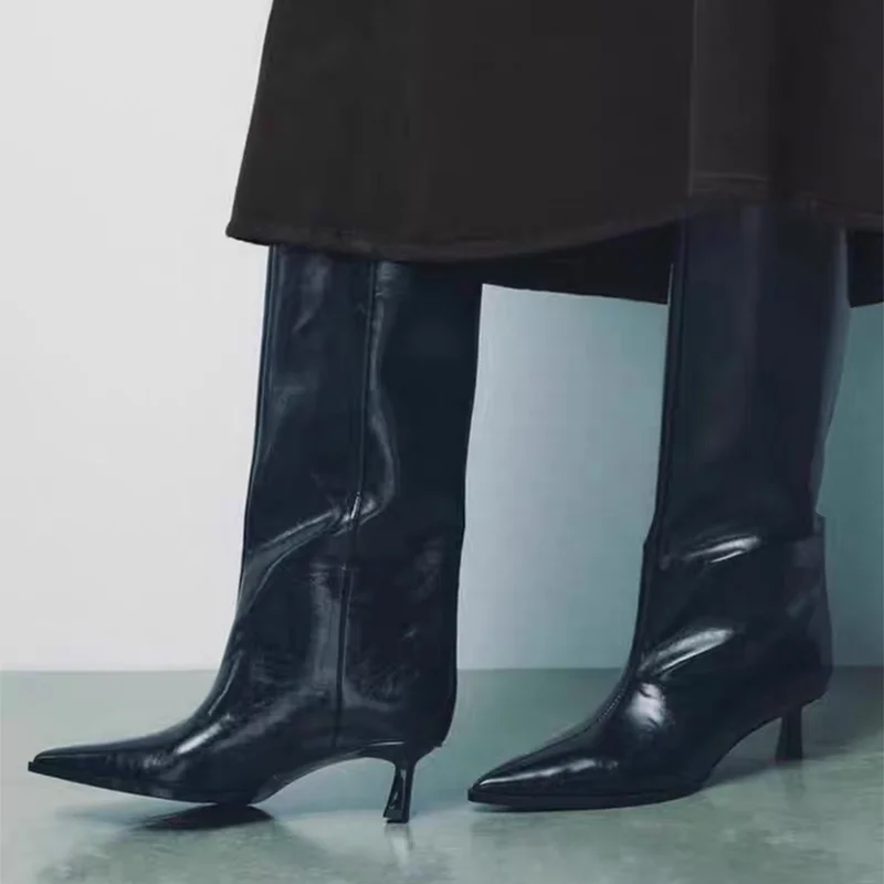 High Heels Women's High Boots Sexy Pointed Toe Fashion Shoes 2025 Winter Walking Chelsea Boots New Trend Gothic Long Mujer Botas