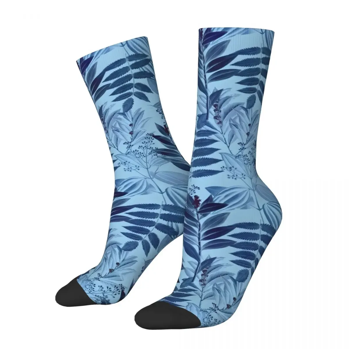 

Tropical Blue Leaves Men's Socks Retro Harajuku Street Style Novelty Pattern Crew Sock